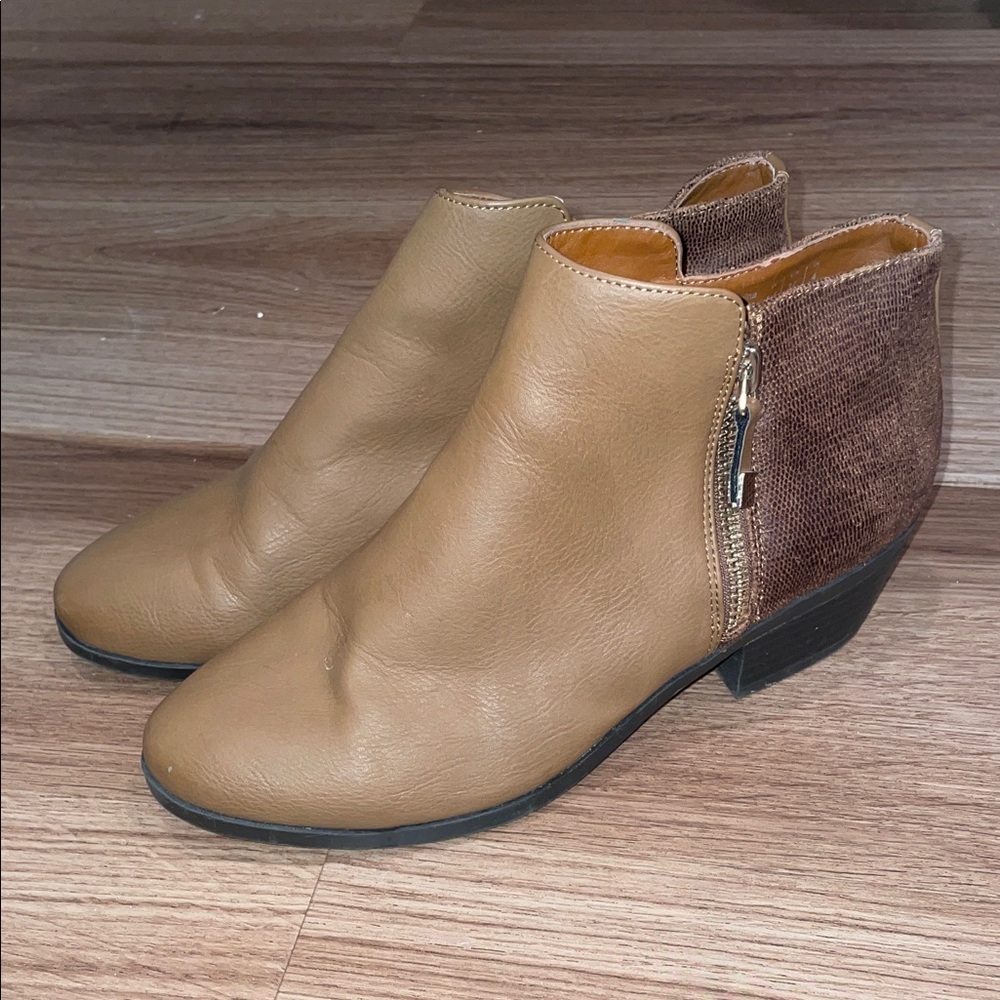 Tan Faux Leather Ankle Boots